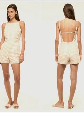 Abercrombie Gingham White & Beige Romper - Linen and Cotton